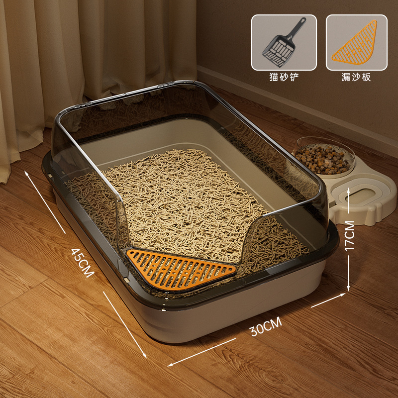 ペット用品猫砂盆半閉鎖開放式通気無臭猫トイレ大空間飛散防止猫砂盆|undefined