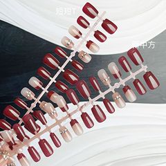 30片穿戴美甲酒紅簡約小鑽指甲貼片簡約女士女孩ins美甲片半成品