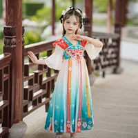 Детское платье Hanfu для девочек, новый весенне-осенний супер-фея, древний костюм в китайском стиле, летняя принцесса для маленькой девочки.