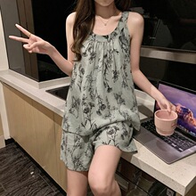 2026夏季新中式睡衣女云朵棉无袖带胸垫水墨花家居服