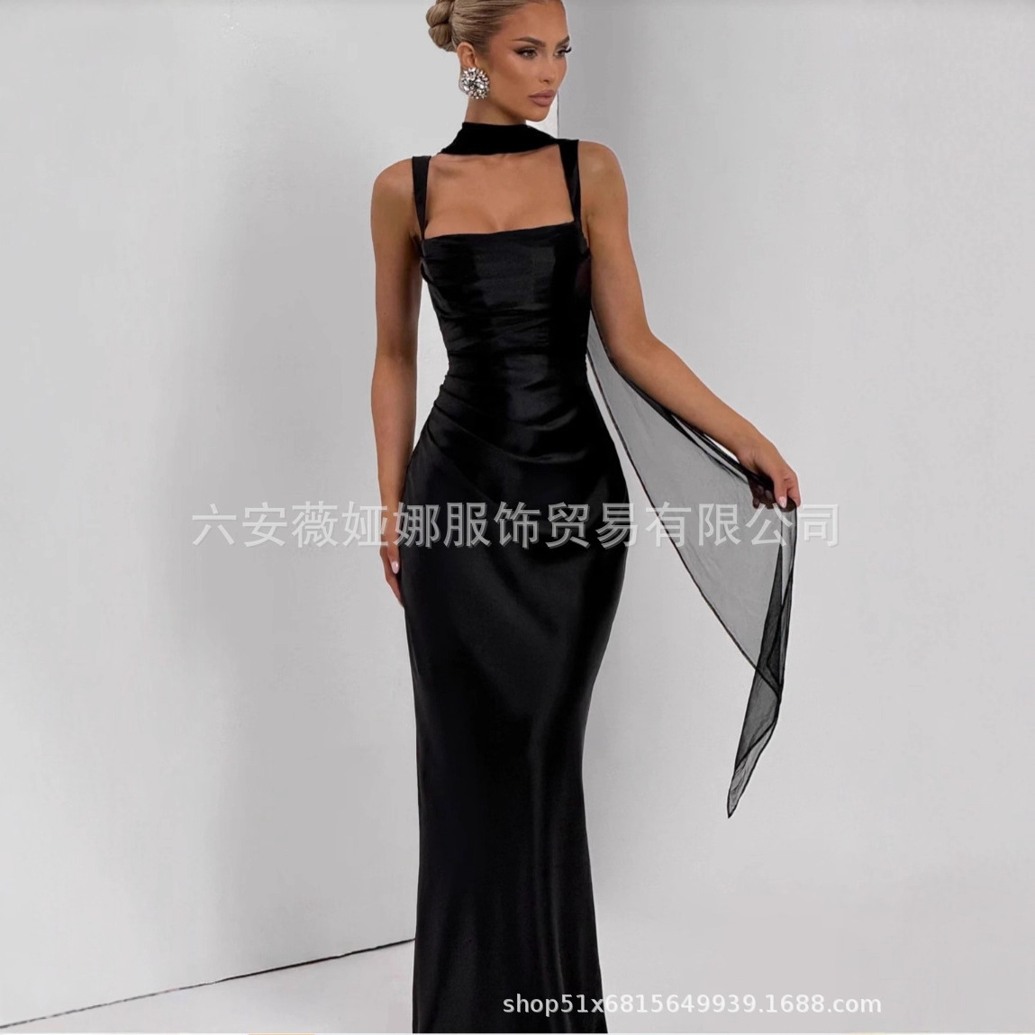 Aliexpress Foreign Trade New Elegant Evening Dress European and American Prom Party Adult Dress Slim Fishtail Evening Dress for Women