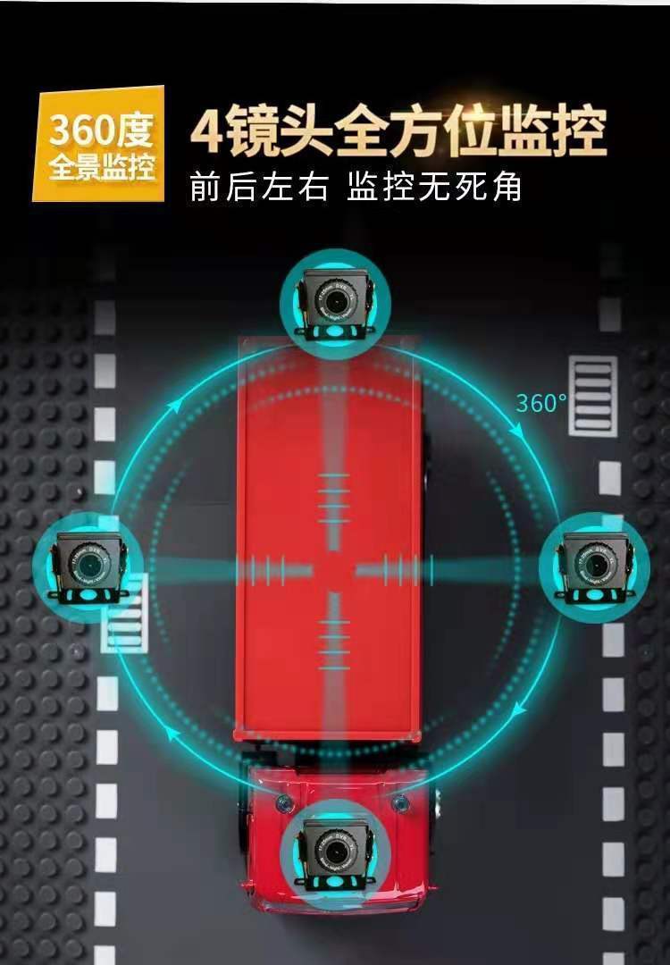 Harvester, Large and Small Trucks, Trailers, Dash Cam, 24V High-Definition 360-Degree Panoramic Four-Channel Monitoring Reversing Image