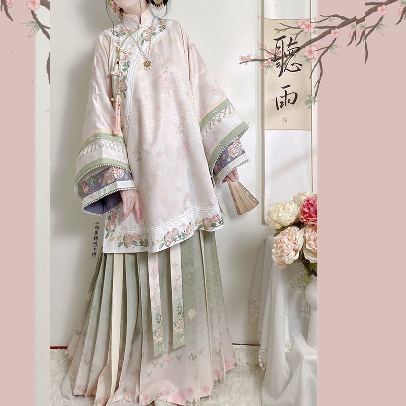 汉服春秋复原感全开襟重工刺绣倒大袖马面裙清汉女服装清汉服|undefined