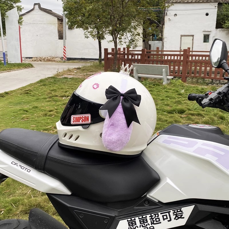 Universal Plush Ear Black Bowknot Purple Dog Helmet Decoration Motorcycle Universal (Auto Parts and Accessories) - black-bow-purple-dog-with-tail-no-crown-no-helmet