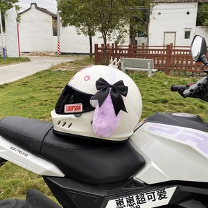 Plush Ear Black Bowknot Purple Dog Helmet Decoration Motorcycle Universal