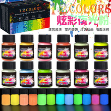跨境12色长效高亮夜光粉荧光粉DIY环氧树脂工艺品油性发光颜料20g