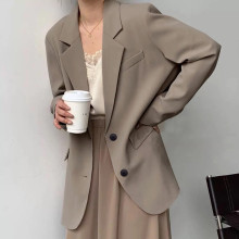 咖色设计感西装外套女2025春秋新款中长款韩版气质宽松小西服上衣