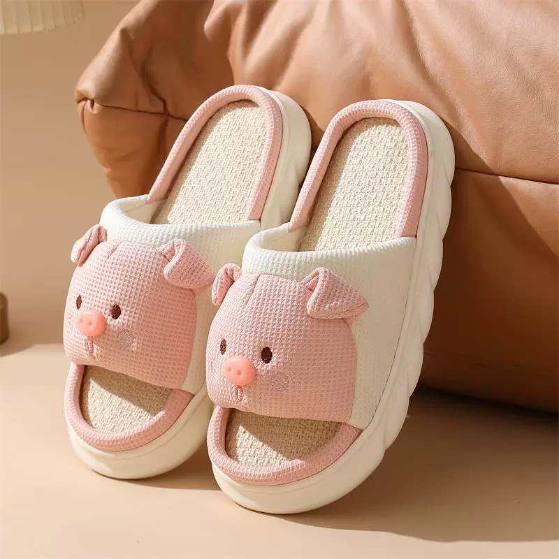 Трансграничное Специальное предложение для складывания ушей порошковой свиньи хлопчатобумажный мультфильм внутри и снаружи дома толстые льняные тапочки четыре сезона хлопчатобумажные тапочки