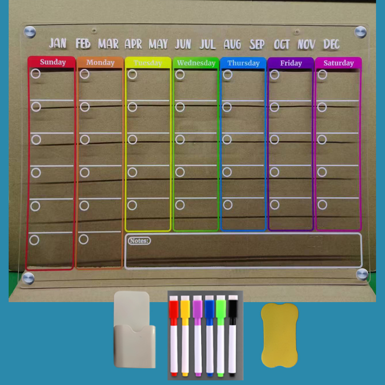 Medidor mensual G + contenedor de bolígrafo + seis bolígrafos N ° 3 + pizarra