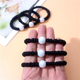 跨境头绳批发黑色气质AB彩珠发绳女高级感藕节加粗弹力发圈发饰女