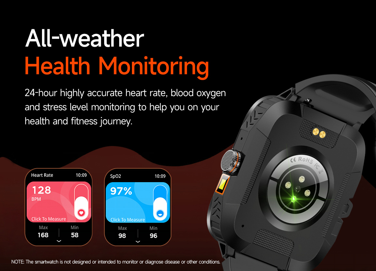Montre connectée outdoor avec écran tactile AMOLED 1,97 pouce, Bluetooth, appels et lampe torche._voghion.com