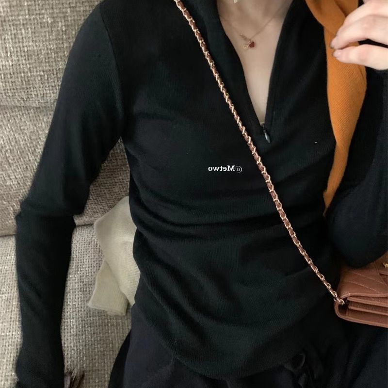 针织毛衣百搭新款拉链外套开衫立领长袖修身针织上衣女春秋打底衫|undefined