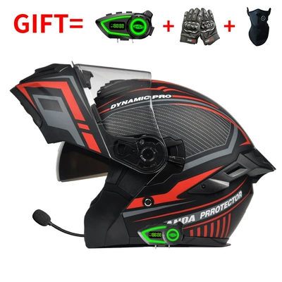 Flip-Up Helmets Factory, Motosiklet kaskı (dəbilqə) - bluetooth-model-speed-red-hd-mirror-m-size-55-56-head-circumference