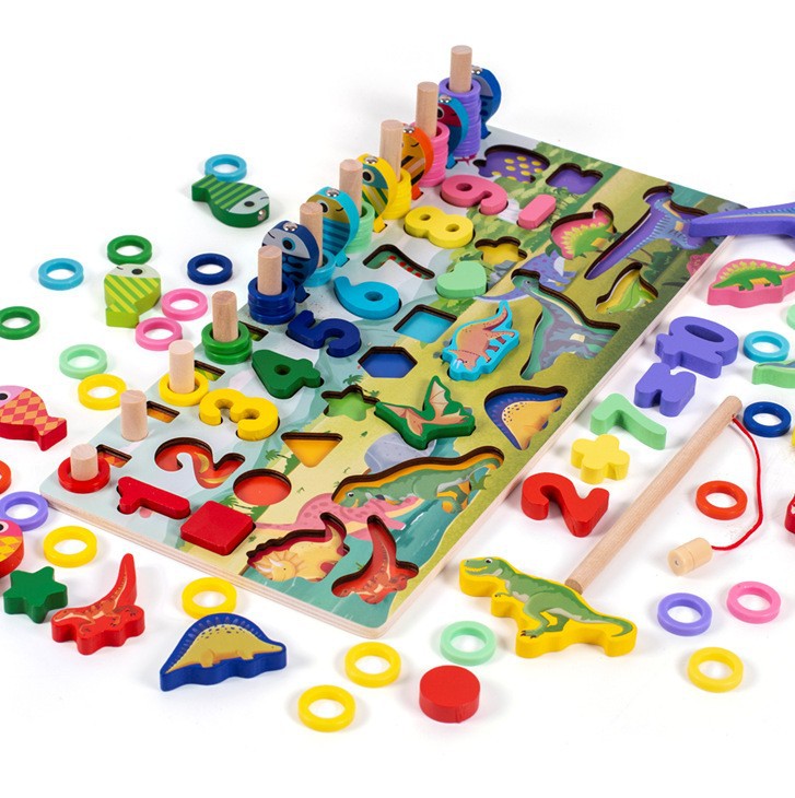 Juguetes de educación temprana para niños Tablero de números y letras siete en uno multifuncional Juego de pesca magnética de rompecabezas para bebés