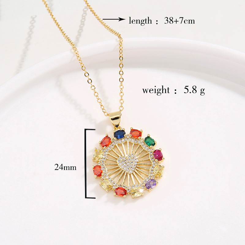 Fashion Round Oval Heart Shape Copper Inlaid Zircon Pendant Necklace
