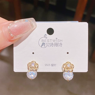 925银针法式轻奢山茶花朵耳环女 小众设计珍珠耳钉新款高级感耳饰