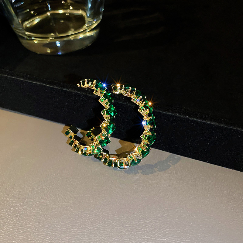 Orecchini semplici con ago in argento Corea del Sud, porta orientale, zircone, cerchio geometrico a forma di C, Internet, rosso, moda_voghion.com