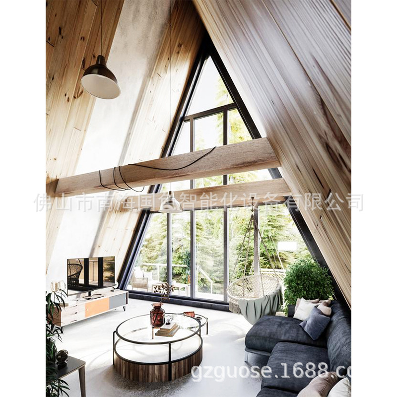 Triángulo casa lugar escénico vacaciones B & B Villa estructura de acero tipo una casa luz villa de acero triángulo fabricante de la casa de madera