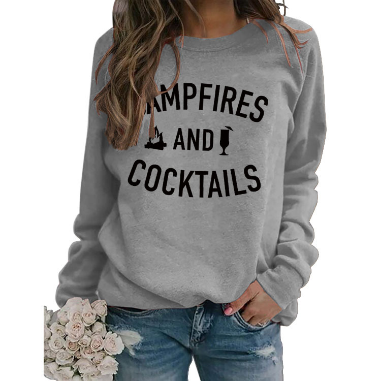 Amazon deseo Otoño e Invierno ropa de las nuevas mujeres fogatas y cócteles carta impreso suéter