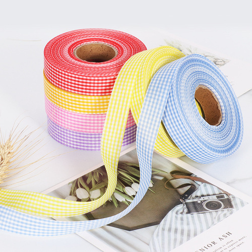 Plaid ribbon baking cake decoration packaging ribbon double-sided plaid ribbon 2cm flower gift box diy strap
