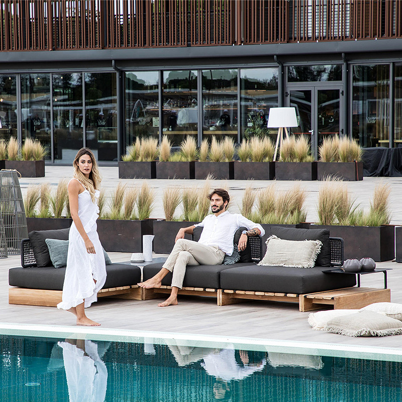 Sofá de ratán de teca al aire libre, patio, balcón al aire libre, jardín, ocio, hotel, muebles creativos de madera maciza