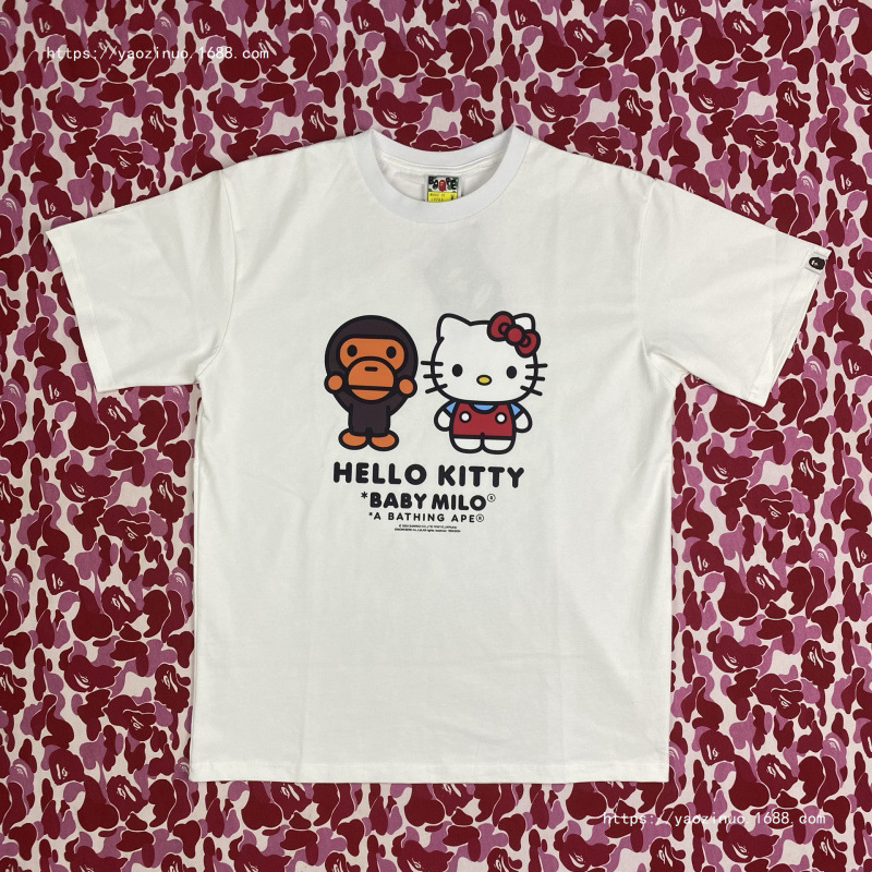 Bape X Hellokitty25 New Style Loose-Fitting Short-Sleeved T-Shirt with Letter Print for Men and Women Couples