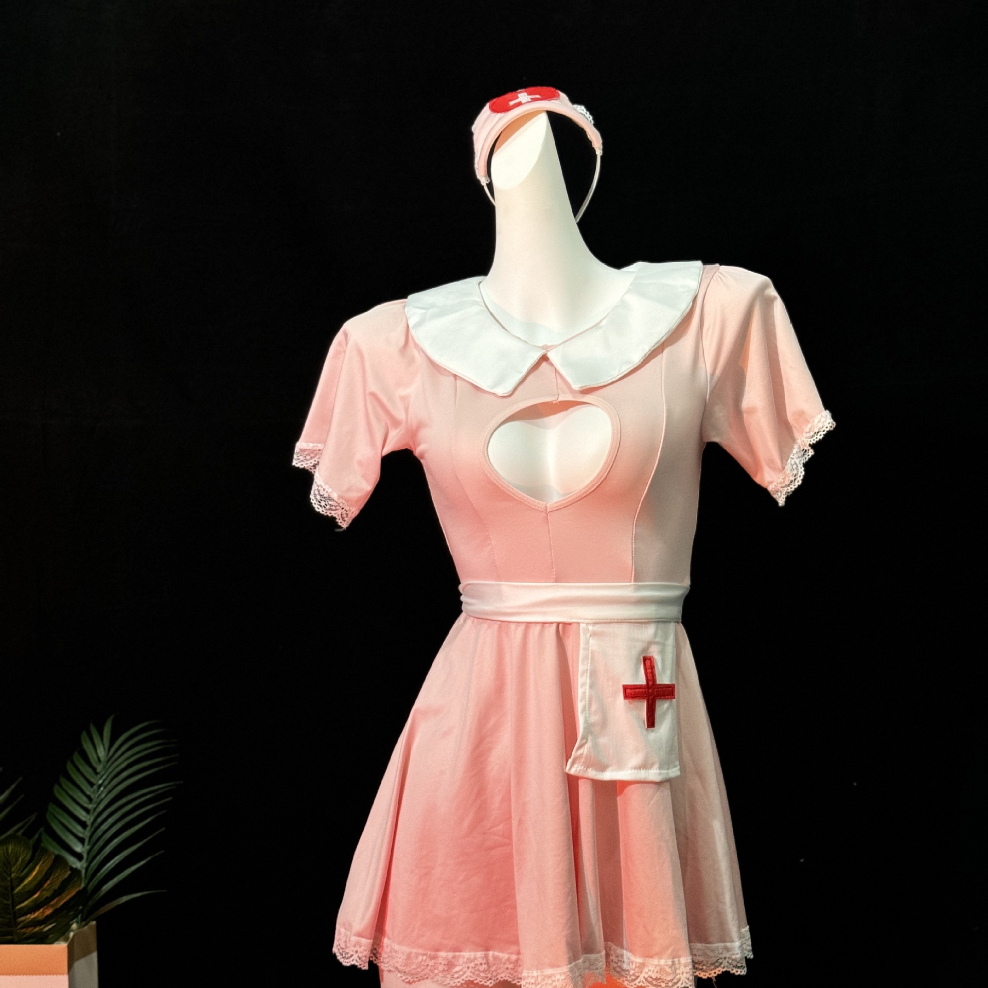Momo Yue Sexy Lingerie Pure Desire Pink Nurse Uniform Love Hollow Suit No Need to Take Off Pajamas Role Play