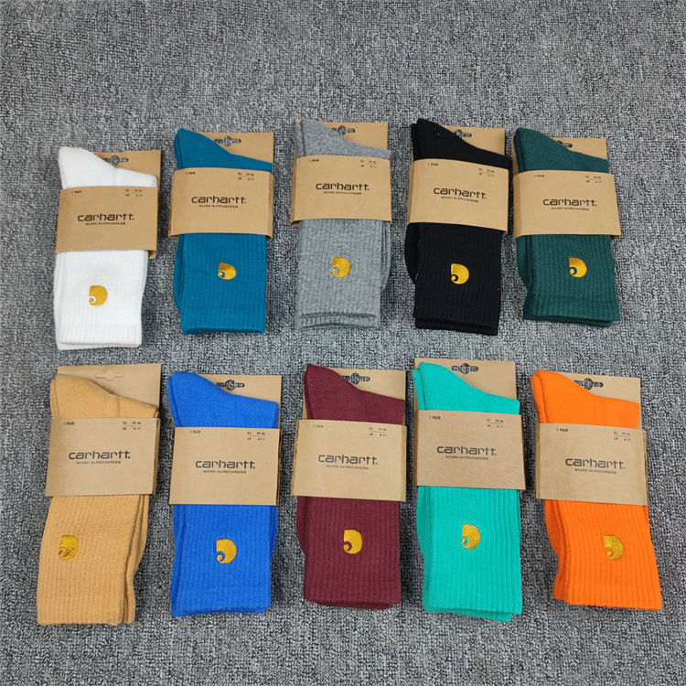 New Carhartt Socks Thickened Towel Bottom Mid-Tube Sports Socks Gold Label Embroidered Long Tube Trendy Socks for Men and Women Couple Socks