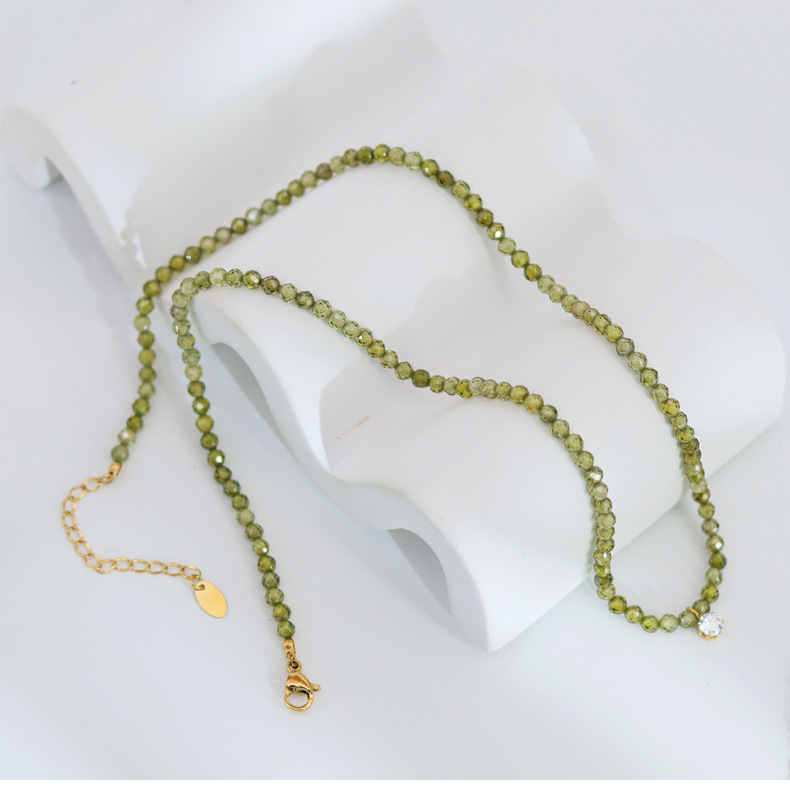 Fashion Geometric Titanium Steel Beaded Zircon Necklace