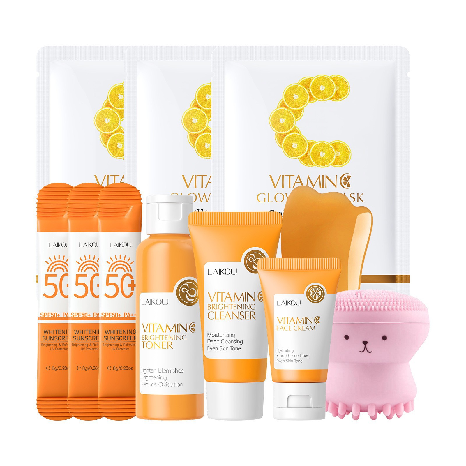 Transfronterizo LAIKOUFENYI Vitamina C serie combinación hidratación humectante productos de cuidado de la piel paquete de caja Inglés FDA productos de cuidado de la piel