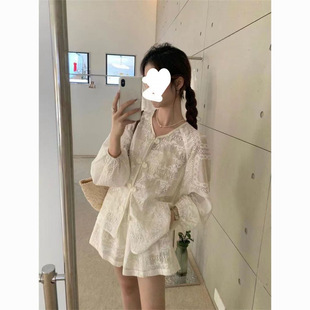 Chinese Style Design suit Hollow Embroidered Top Summer Fashion Buckle Trendy Pants Two-piece New