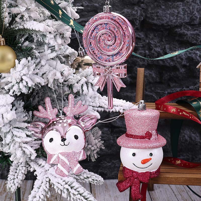 Cross-border Santa Claus plastic pendant creative pink window pendant Christmas tree pendant party dress-up props