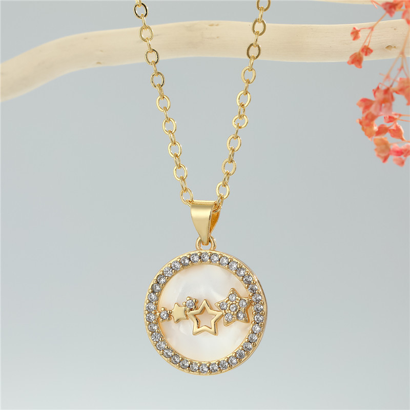 Fashion round point diamond star devil eye snake pendant necklace