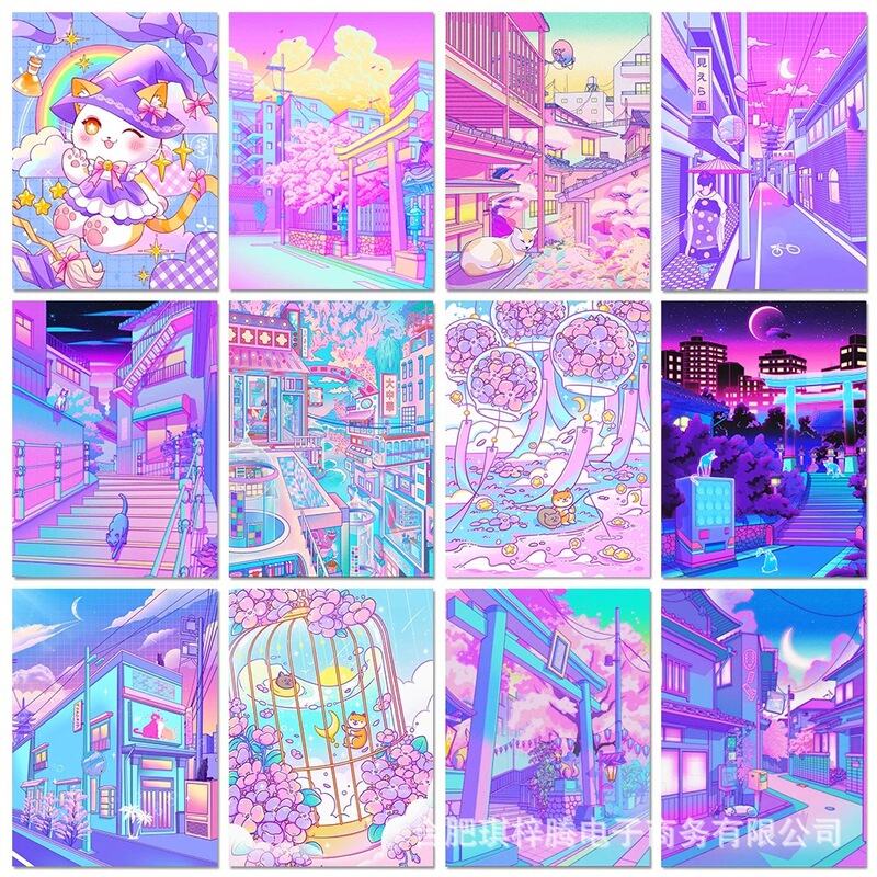 Cross-Border New Diamond Painting Pink and Purple Cartoon Pictures DIY Round Diamond/Square Diamond Amazon Popular Decorative Painting