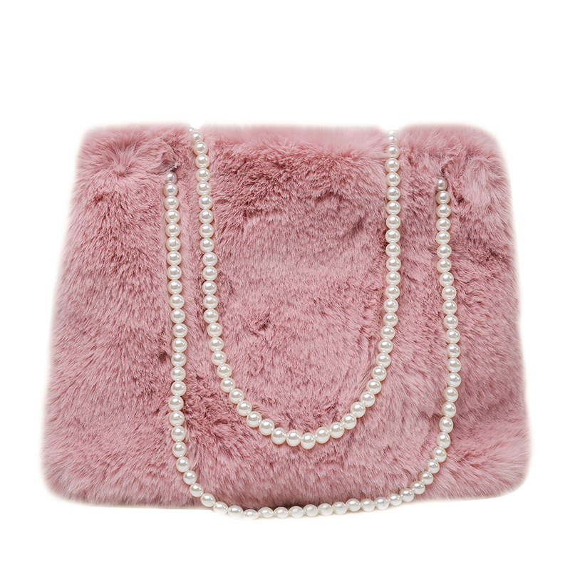 Bolsa de pelo de otoño e invierno bolsa de pelo de mujer de gran capacidad bolsa tote cadena de perlas bolso de hombro único versión coreana bolsa de pelo de axila