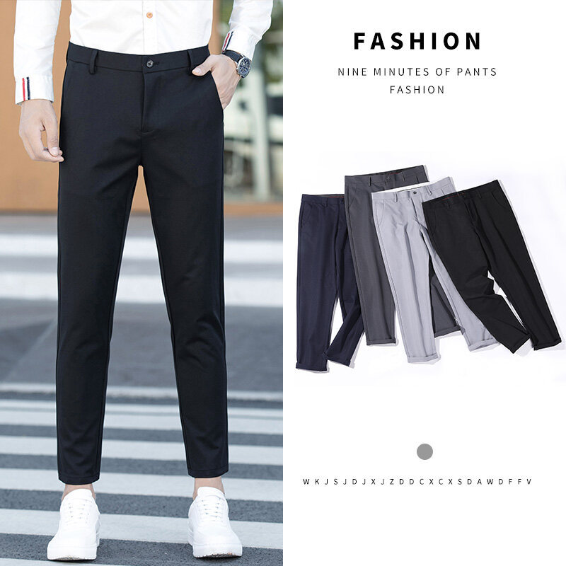 Men's Casual Pants Summer New Versatile Slim Thin Dress Pants 9-Point Pants Height-Enhancing Korean Style Simple
