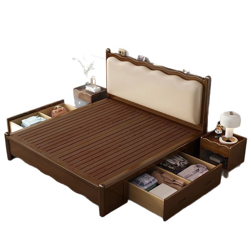 Cama de madera maciza estilo chino estilo medieval simple y moderna 1.5m cama de envoltura suave dormitorio principal color nuez pequeña casa 1.8m cama doble