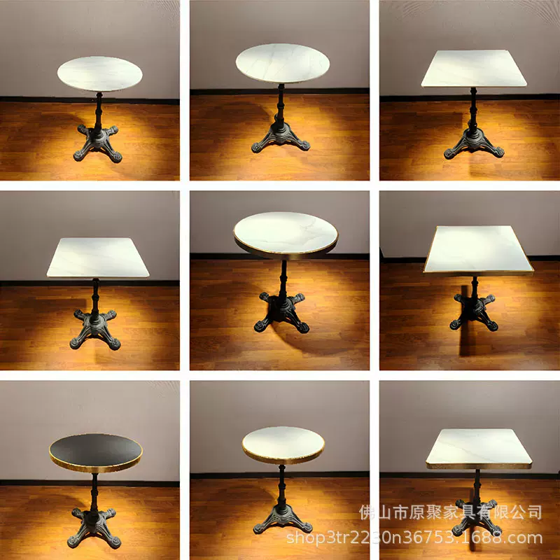 法式户外大理石岩板餐桌不锈钢包边桌子西餐厅奶茶店咖啡厅桌椅