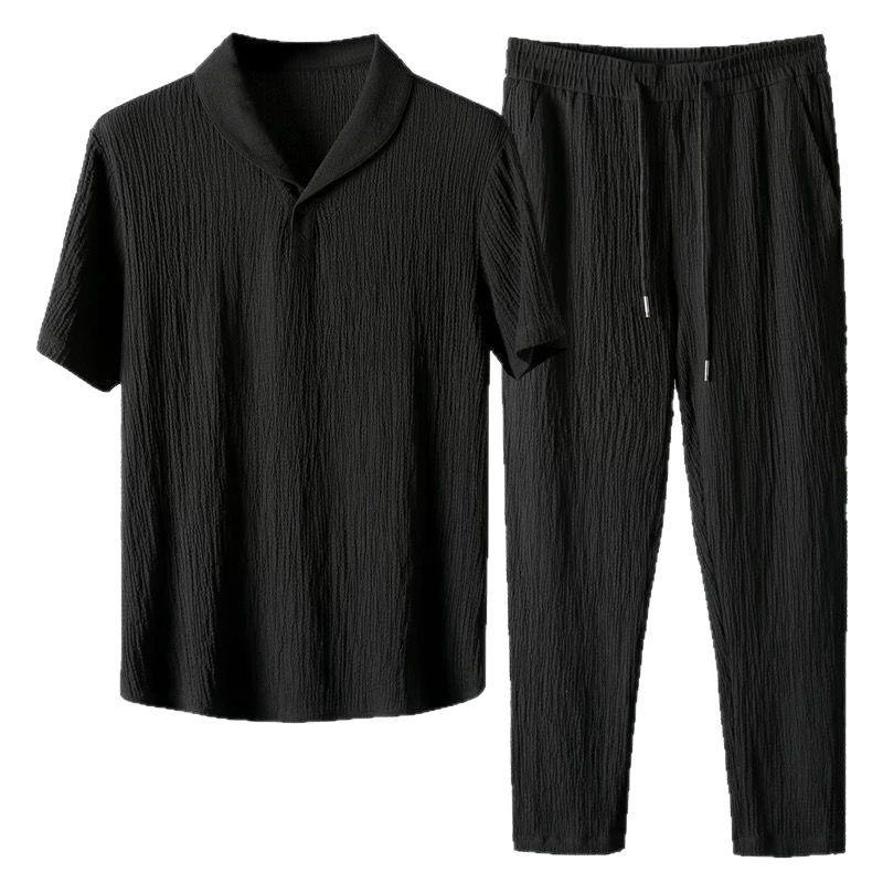 2026 verano nuevo conjunto de moda hombre delgado plácido pantalones de manga corta moda casual lujo ligero deporte