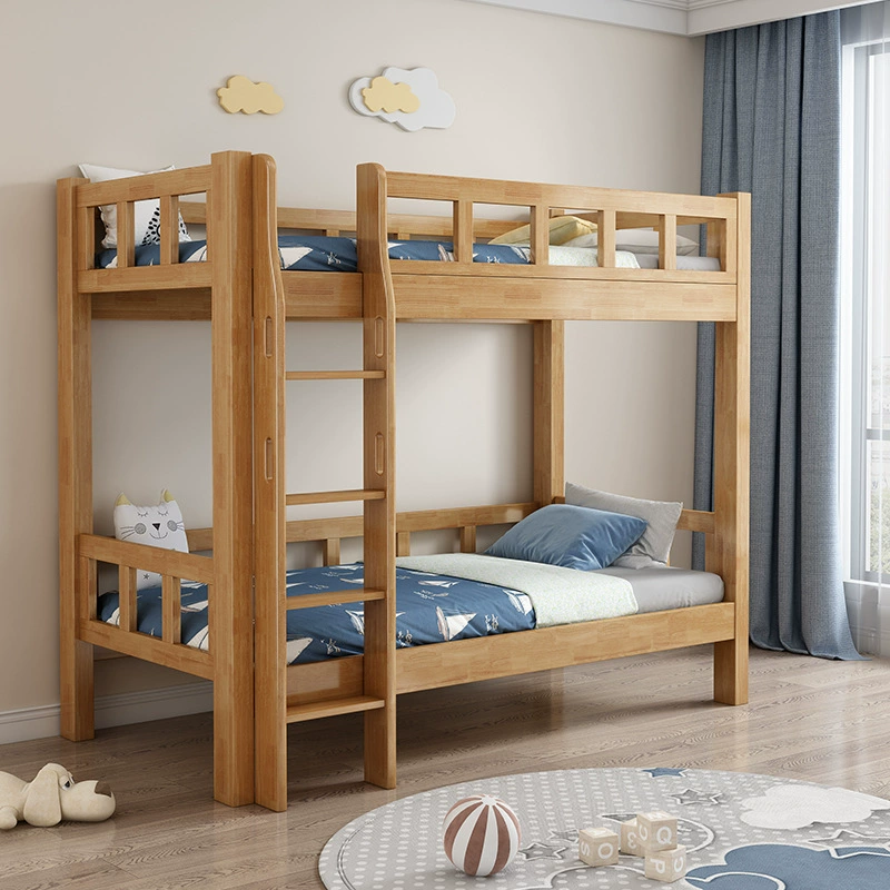 Простая двухъярусная кровать из массива дерева с равной шириной для домашнего использования, высокие и низкие кровати для школьных общежитий, двухъярусная кровать из массива дерева оптом