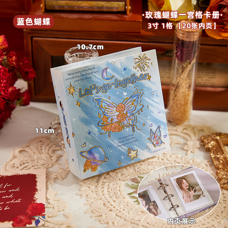 Rose Butterfly One Palace Card Book Mini portátil de alto valor Libro de almacenamiento de tarjetas pequeñas Star Idol Polaroid Álbum