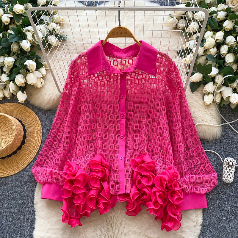 Cross-Border European and American Niche Light Luxury High-End Women's Autumn Thin Design with Three-Dimensional Lace, Loose and Slimming Lace Cross-Border European and American Niche Light Luxury High-End Women's Autumn Thin Design with Three-Dimensional Lace, Loose and Slimming Lace