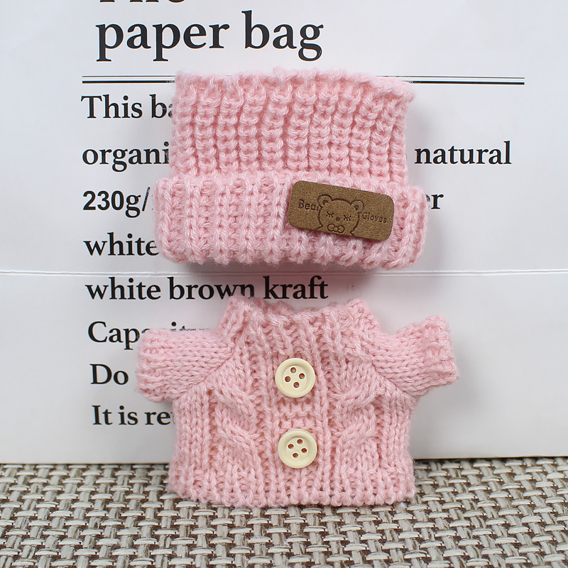 17cm muñeca labubu ropa de tela muñeca suéter sombrero de lana muñeca set