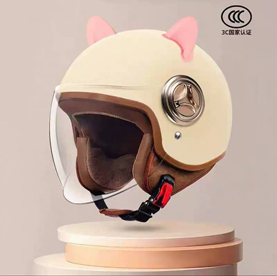 Universal for All Seasons, Winter Motorcycle: Motosiklet kaskı (dəbilqə) - 801-new-national-standard-class-a-3c-certification-light-khaki-long-mirror-pink-rabbit-ears-free-size