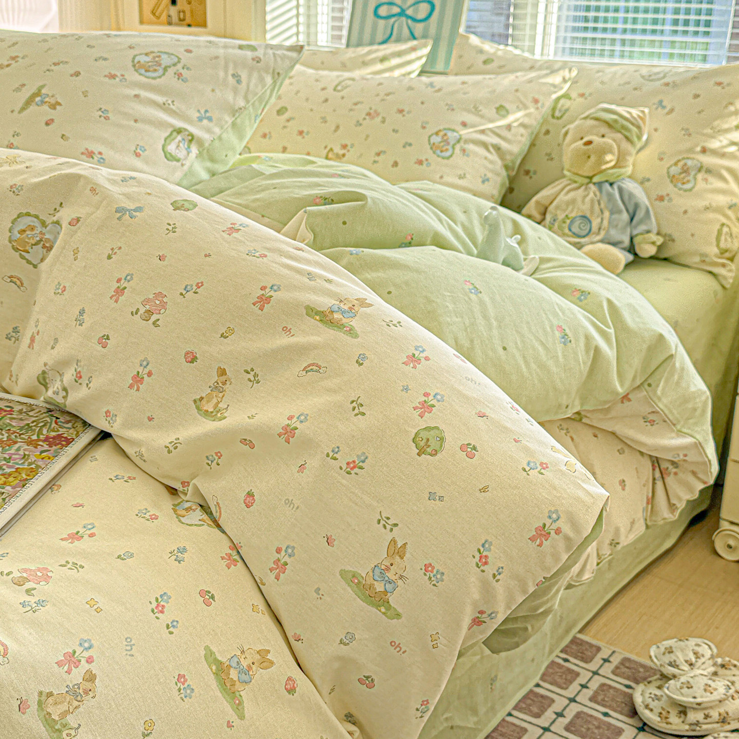 Cama de algodón fresco de cuatro piezas, sábanas de algodón, dormitorios de estudiantes, tres piezas, ropa de cama, dormir desnudo, piel