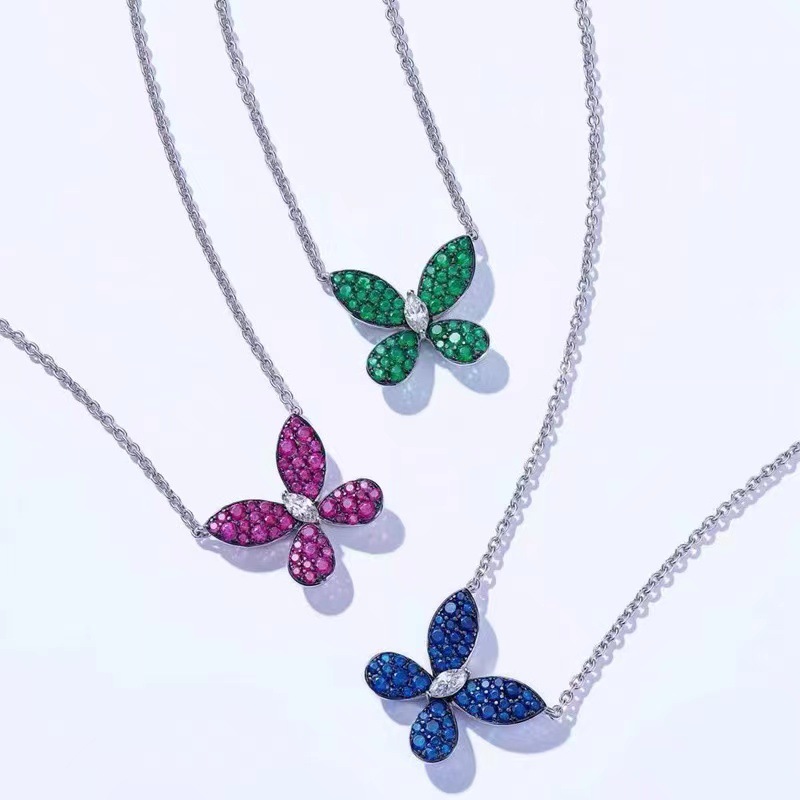 Fashion Butterfly Copper Inlay Zircon Pendant Necklace 1 Piece