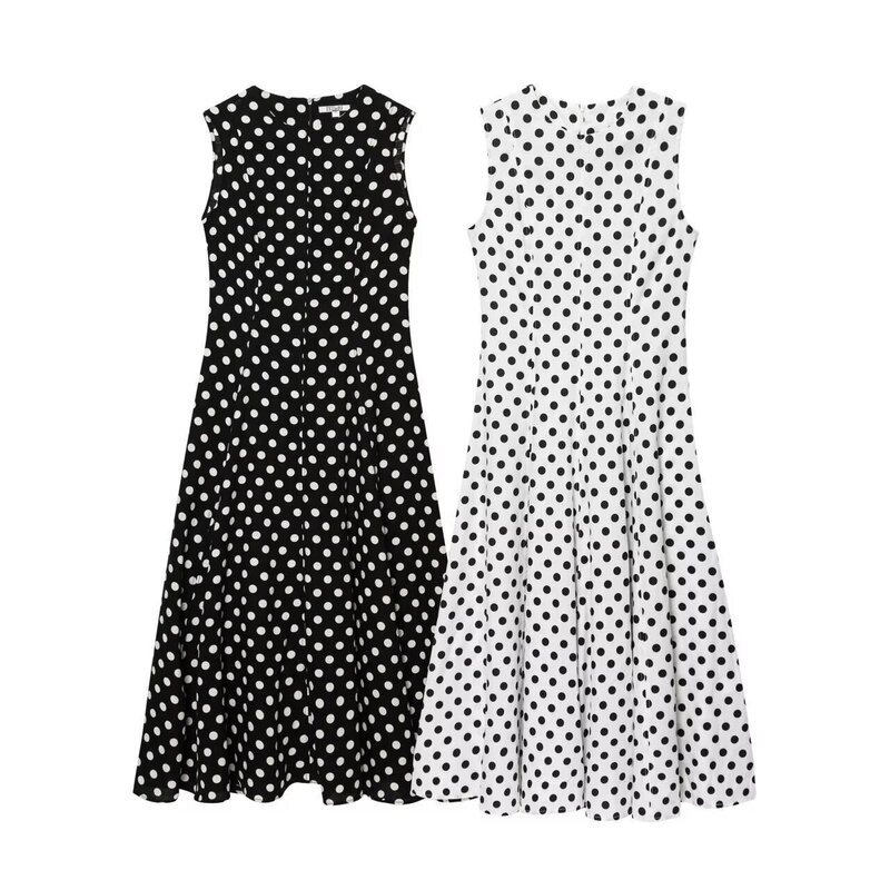 Bsk&Traf Women's 2025 Summer New European and American Style Fashionable Sleeveless Polka Dot Dress 2183057