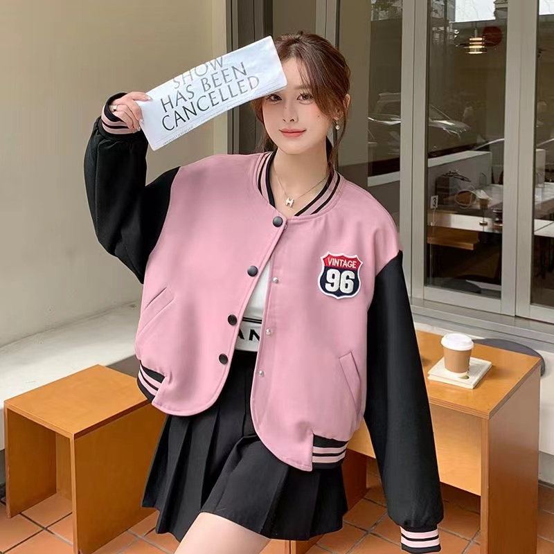 粉色学院风薄款棒球服女早秋新款小个子休闲宽松显瘦夹克卫衣外套|undefined
