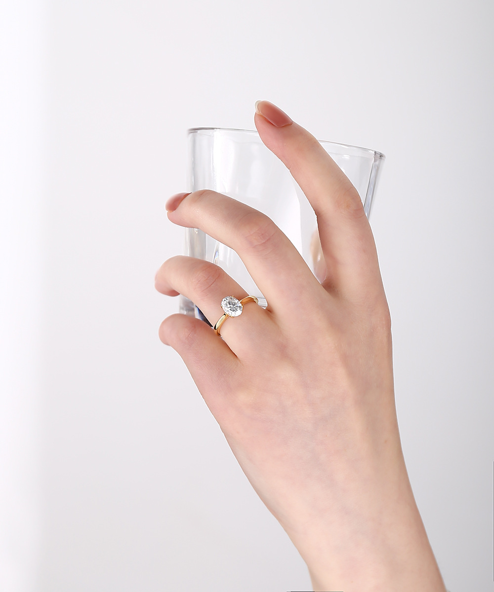 5g Weight 0.03µm Gold Plating Thickness 925 Sterling Silver Zircon Oval Rings