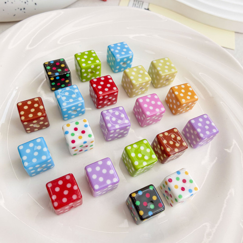 Square beads, polka dot design, 14mm, DIY phone chain accessories, keychains, bag charms, acrylic loose beads, wholesale Square beads, polka dot design, 14mm, DIY phone chain accessories, keychains, bag charms, acrylic loose beads, wholesale